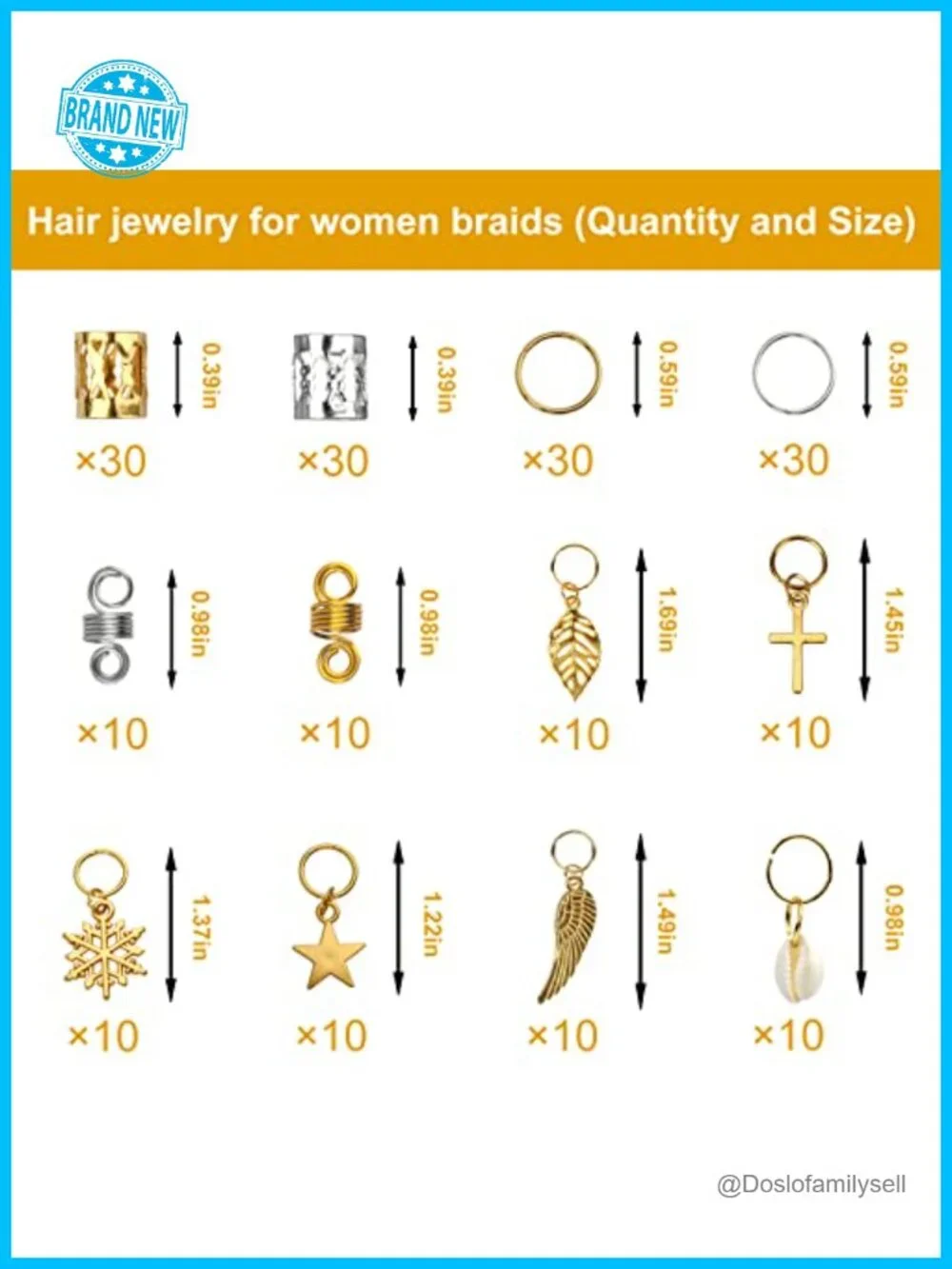 200 PCS Hair Braids Beads Metal Gold Silver Clips Cuffs Rings Dreadlocks